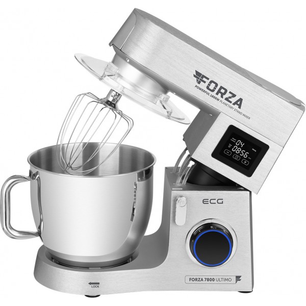 Robot de bucatarie ECG FORZA 7800 Ultimo Argento, 1800 W, 8 litri, LCD, sistem de amestecare planetar