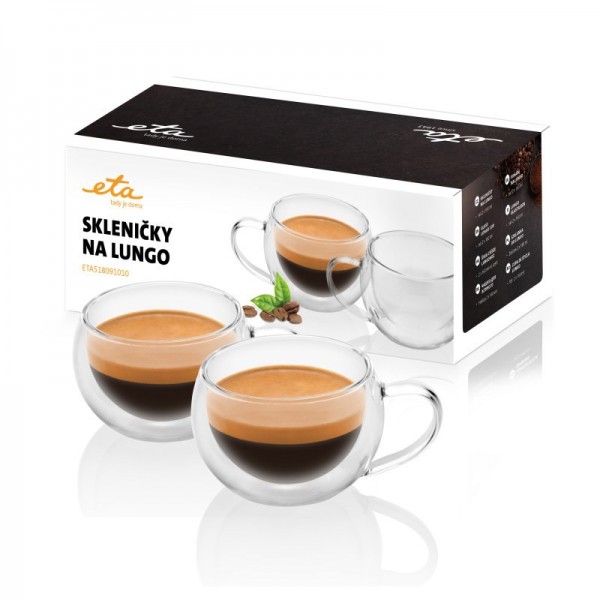 Set 2 cesti pentru espresso lung ETA 5180 91010, 160 ml, pereti dubli din sticla borosilicata