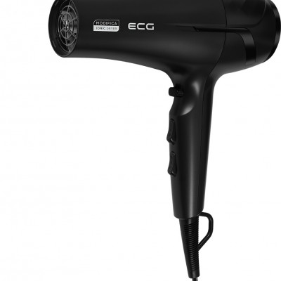 Uscator de par cu ionizare ECG Modifica Nera Grande+, 2200 W, 2 viteze, 3 niveluri de temperatura, difuzor, negru