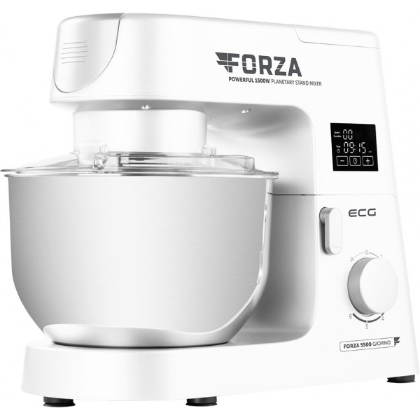 Robot de bucatarie ECG FORZA 5500 Giorno Bianco, 1500 W, 6,5 litri, panou de control tactil, sistem de amestecare planetar
