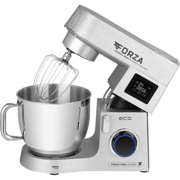 Robot de bucatarie ECG FORZA 7800 Ultimo Argento, 1800 W, 8 litri, LCD, sistem de amestecare planetar