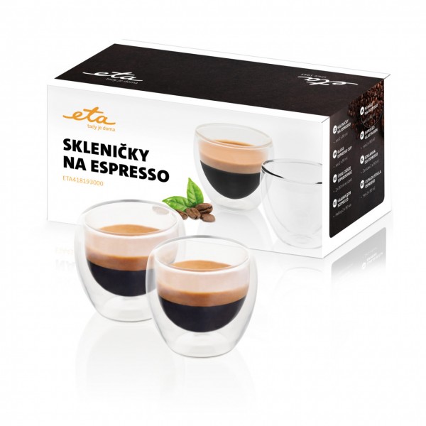 Set 2 pahare pentru espresso ETA 4181 93000, 80 ml, pereti dubli din sticla borosilicata