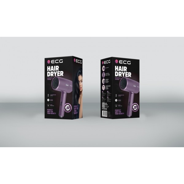 Uscator de par cu ionizare ECG Modifica Chiara, 1600 W, 2 niveluri de temperatura, concentrator, violet