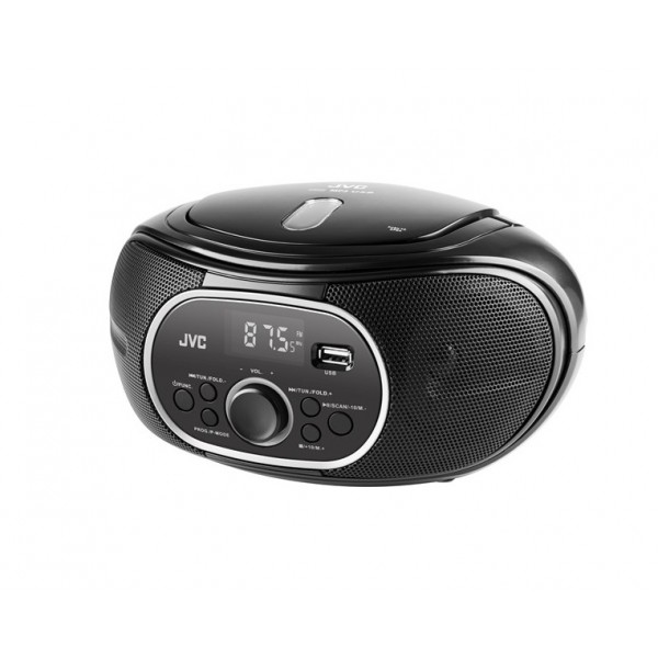 Radio cu CD JVC RD-E221B, 2 x 1.3 W RMS, FM/USB/MP3, AUX IN, iesire pentru casti, negru