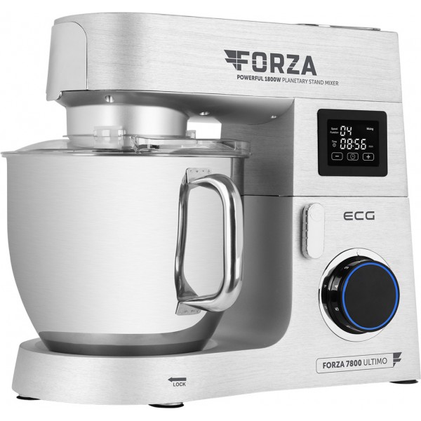 Robot de bucatarie ECG FORZA 7800 Ultimo Argento, 1800 W, 8 litri, LCD, sistem de amestecare planetar