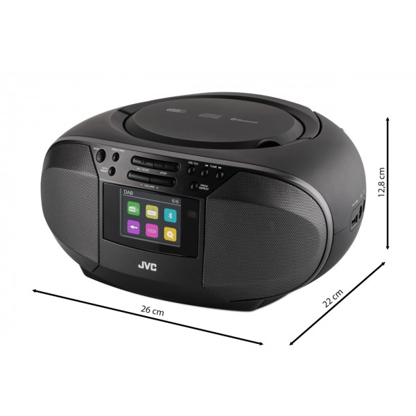 Radiocasetofon stereo cu CD JVC RC-E444B, 4W RMS, Bluetooth, USB, afisaj LCD, ceas, negru