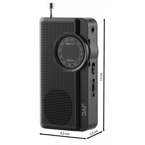 Radio de buzunar portabil JVC RA-E411B, Afisaj LCD, Tuner digital FM/AM, Negru