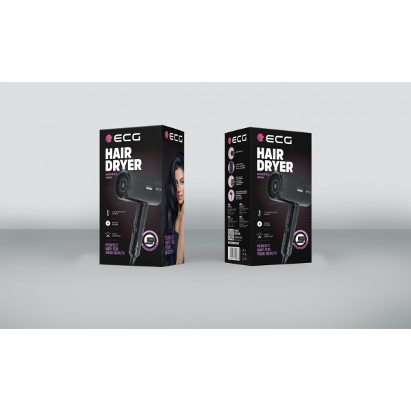 Uscator de par cu ionizare ECG Modifica Nera, 1600 W, 2 niveluri de temperatura, concentrator, negru