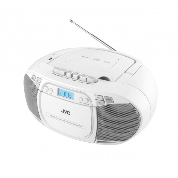 Radio cu casetofon si player CD JVC RC-E451W, 2 x 1.6 W RMS, FM, Bluetooth, USB, MP3, AUX IN, alb