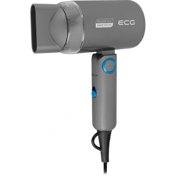 Uscator de par pentru voiaj ECG Grigio Piccolo, 1200 W, 2 viteze, 2 niveluri de temperatura, maner pliabil, gri