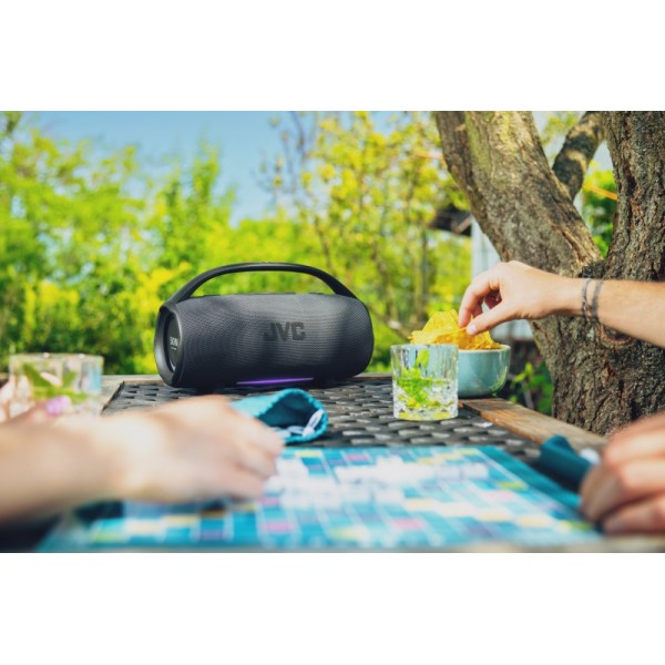 Boxa portabila JVC XS-E114G, radio FM, Bluetooth, IPX6, Litiu-ion 3,7 V / 2000 mAh, gri