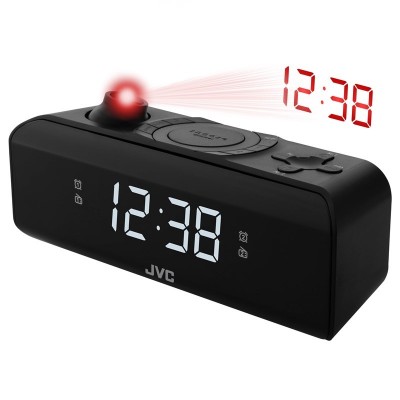 Radio cu ceas si alarma JVC RA-E211B, proiectie ora, tuner digital FM/AM, setare luminozitate, negru