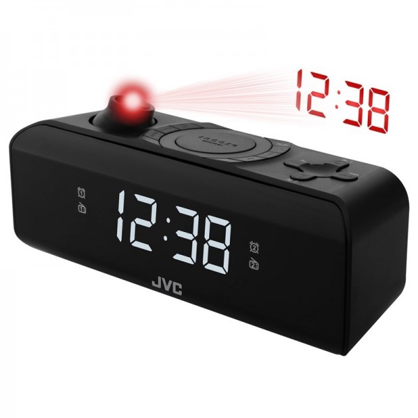 Radio cu ceas si alarma JVC RA-E211B, proiectie ora, tuner digital FM/AM, setare luminozitate, negru