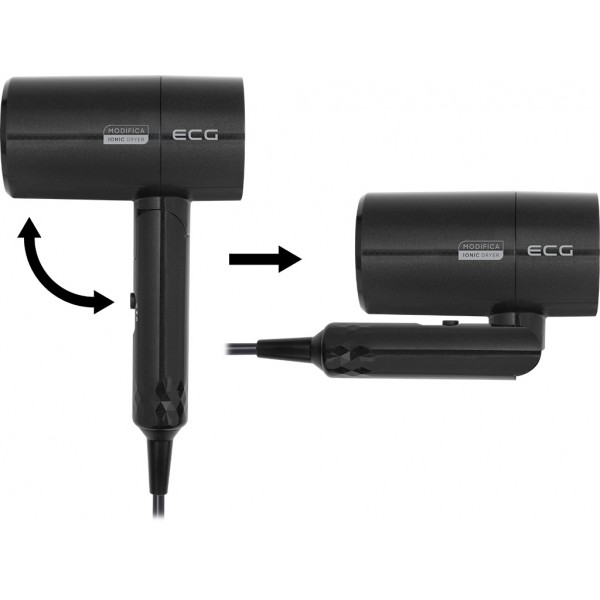 Uscator de par cu ionizare ECG Modifica Nera, 1600 W, 2 niveluri de temperatura, concentrator, negru