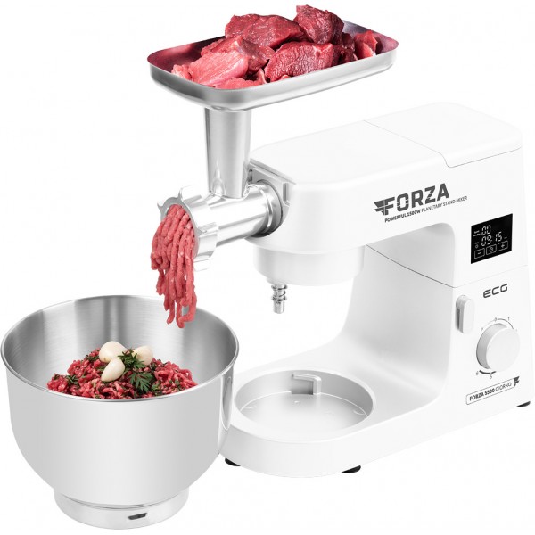 Robot de bucatarie ECG FORZA 5500 Giorno Bianco, 1500 W, 6,5 litri, panou de control tactil, sistem de amestecare planetar