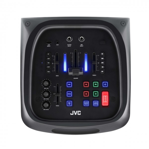 Sistem audio portabil JVC XS-EP514B, 150W (RMS), Acumulator 11.1 V/4 Ah (16 h), Bluetooth, USB, Radio FM, Microfon, AUX IN, Intrare chitara