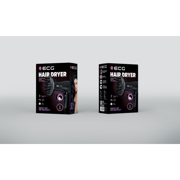 Uscator de par cu ionizare ECG Modifica Nera Grande+, 2200 W, 2 viteze, 3 niveluri de temperatura, difuzor, negru