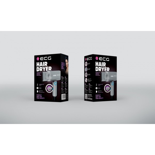 Uscator de par pentru voiaj ECG Grigio Piccolo, 1200 W, 2 viteze, 2 niveluri de temperatura, maner pliabil, gri