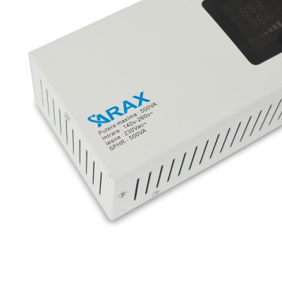 Stabilizator tensiune cu releu slim, sinusoidala pura + ecran LED, montare pe perete 500VA 300W (ARAX-SLWSR-500VA)