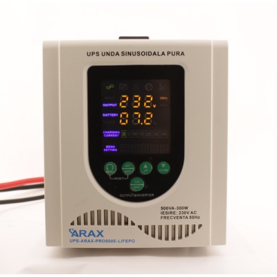 UPS Centrala termica sinus PRO 500E 350W, sinus pur, acumulator extern , Compatibil LiFePo4 (UPS-ARAX-PRO500E-LIFEPO4)