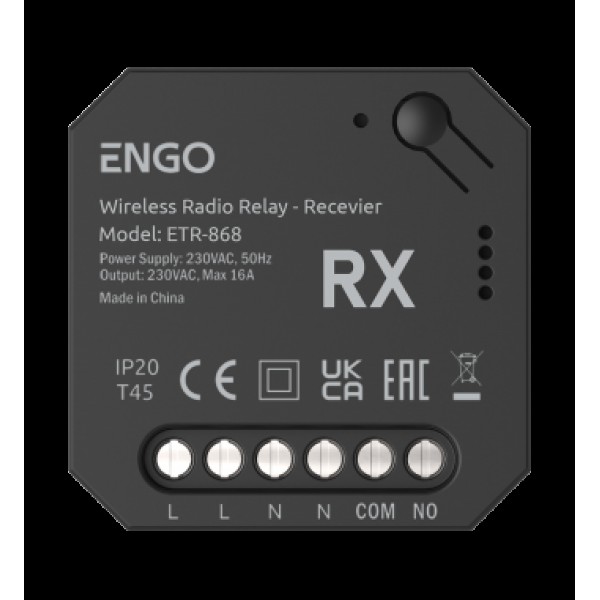 Set relee inteligent fără fir Engo ETR 868, 16A, NO/COM, RF 868Mhz - 230v (ENGETR868)