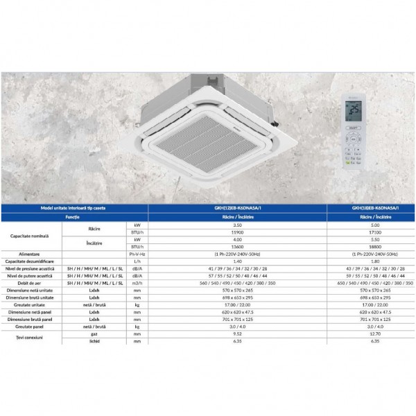 Unitate interioara tip caseta Gree Multi Free-Match TF05, 18000 Btu, inverter, R32, pompa de condens inclusa (GKH(18)EB-K6DNA5A/I) Unitate interioara tip caseta Gree Multi Free-Match TF05, 18000 Btu, inverter, R32, pompa de condens inclusa (GKH(18)EB-K6DNA5A/I)