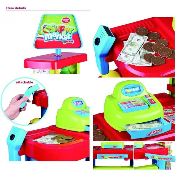 Set de Cumparaturi Tip Supermarket Rovo 85 pentru Copii, Jucarie Interactiva, Scanner, Casa de marcat, Cos de cumparaturi, Lumini, Sunete, Inaltime 80 cm (008-85)