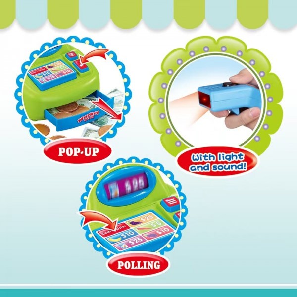 Set de Cumparaturi Tip Supermarket Rovo 85 pentru Copii, Jucarie Interactiva, Scanner, Casa de marcat, Cos de cumparaturi, Lumini, Sunete, Inaltime 80 cm (008-85)