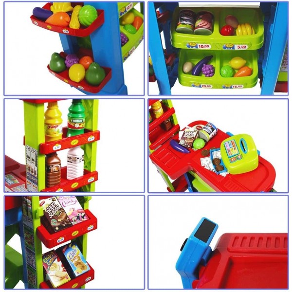 Set de Cumparaturi Tip Supermarket Rovo 85 pentru Copii, Jucarie Interactiva, Scanner, Casa de marcat, Cos de cumparaturi, Lumini, Sunete, Inaltime 80 cm (008-85)