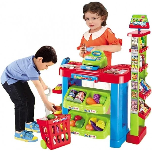 Set de Cumparaturi Tip Supermarket Rovo 85 pentru Copii, Jucarie Interactiva, Scanner, Casa de marcat, Cos de cumparaturi, Lumini, Sunete, Inaltime 80 cm (008-85)