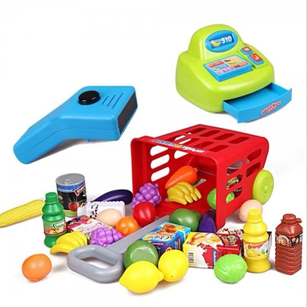 Set de Cumparaturi Tip Supermarket Rovo 85 pentru Copii, Jucarie Interactiva, Scanner, Casa de marcat, Cos de cumparaturi, Lumini, Sunete, Inaltime 80 cm (008-85)