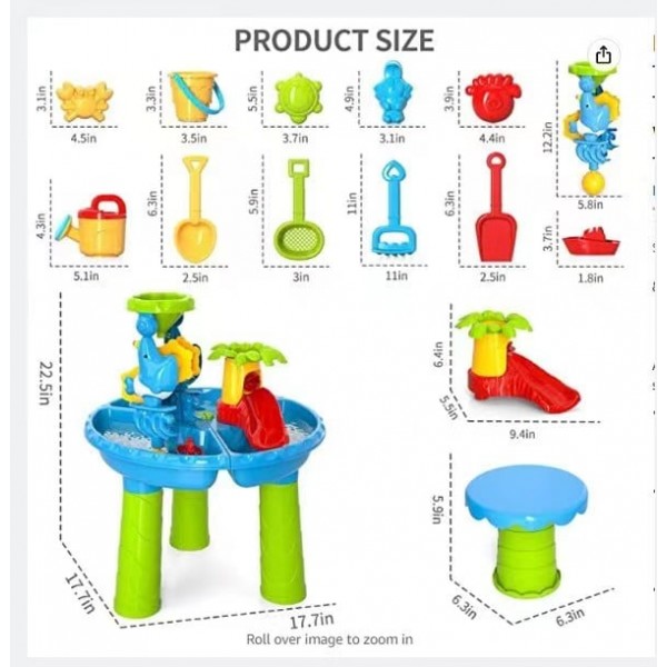 Masuta de joaca Rovo J9125 pentru apa si nisip, accesorii incluse (J9125)