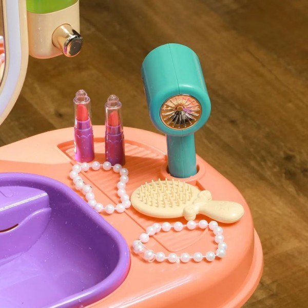 Masuta de Machiaj jucarie Rovo 959, Oglinda cu Lumini LED si Muzica, Robinet cu senzor, Dispenser Sapun, 23 piese (008-959)