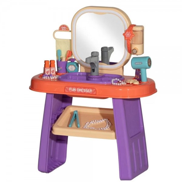 Masuta de Machiaj jucarie Rovo 959, Oglinda cu Lumini LED si Muzica, Robinet cu senzor, Dispenser Sapun, 23 piese (008-959)