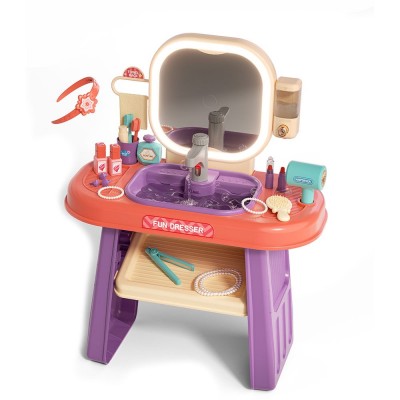 Masuta de Machiaj jucarie Rovo 959, Oglinda cu Lumini LED si Muzica, Robinet cu senzor, Dispenser Sapun, 23 piese (008-959)