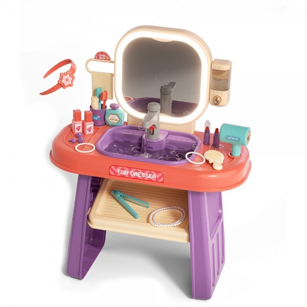 Masuta de Machiaj jucarie Rovo 959, Oglinda cu Lumini LED si Muzica, Robinet cu senzor, Dispenser Sapun, 23 piese (008-959)