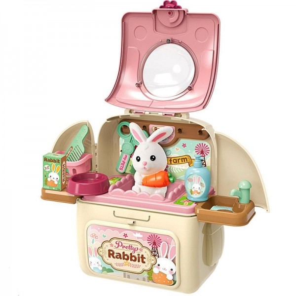 Set ghiozdan jucarie 2 in 1 Rovo 968, Iepuras, Accesorii incluse (008-968)