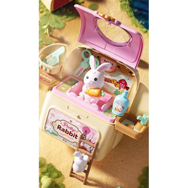 Set ghiozdan jucarie 2 in 1 Rovo 968, Iepuras, Accesorii incluse (008-968)