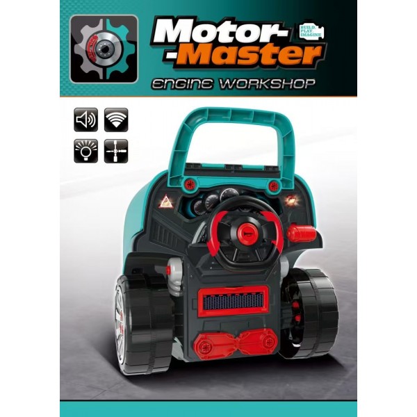 Set Reparatie Motor Auto Mecanic Rovo 977A, Sunete, Lumini, Telecomanda, Claxon, Schimbator viteze, 61 piese, 47cm (008-977A)