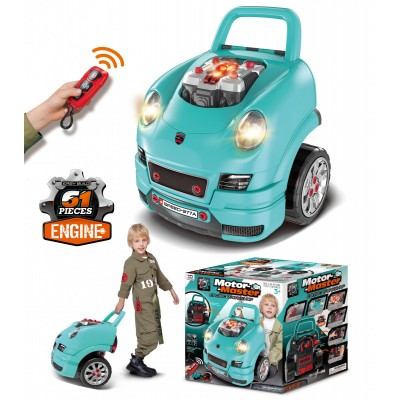 Set Reparatie Motor Auto Mecanic Rovo 977A, Sunete, Lumini, Telecomanda, Claxon, Schimbator viteze, 61 piese, 47cm (008-977A)