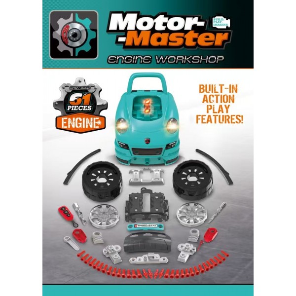 Set Reparatie Motor Auto Mecanic Rovo 977A, Sunete, Lumini, Telecomanda, Claxon, Schimbator viteze, 61 piese, 47cm (008-977A)