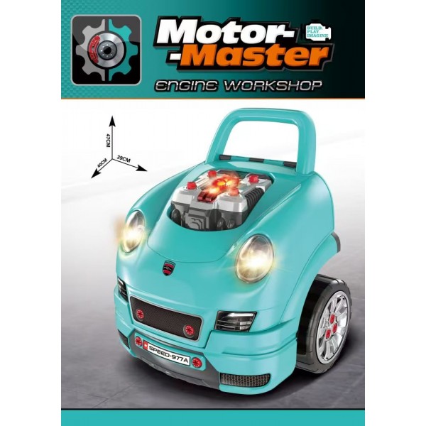 Set Reparatie Motor Auto Mecanic Rovo 977A, Sunete, Lumini, Telecomanda, Claxon, Schimbator viteze, 61 piese, 47cm (008-977A)