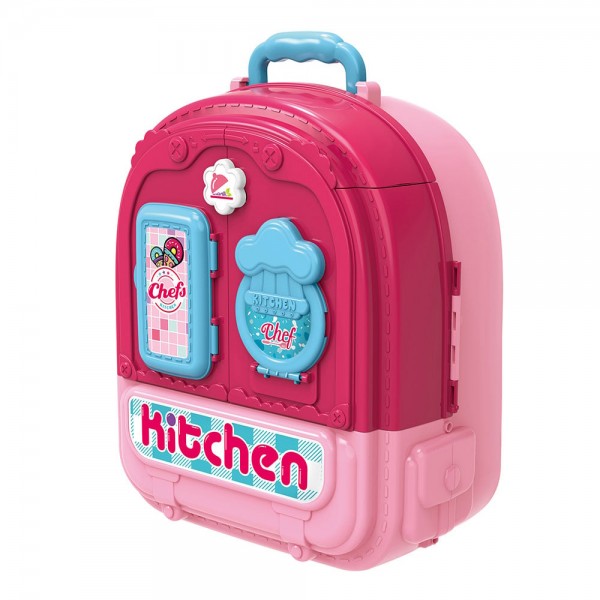 Set ghiozdan jucarie 3 in 1 Rovo 991, Bucatarie, Apartament Fetita, 86 piese, Roz (008-991)
