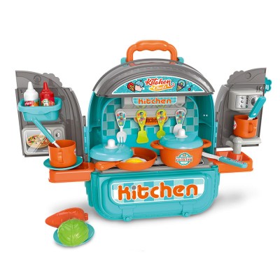 Set ghiozdan jucarie 3 in 1 Rovo 996, Bucatarie, Apartament Baietel, 86 piese, Albastru (008-996)