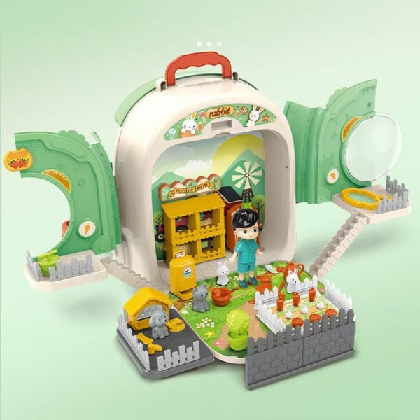 Set ghiozdan jucarie 3 in 1 Rovo 999-2, Iepuras, Fermier, Accesorii incluse (008-999-2)