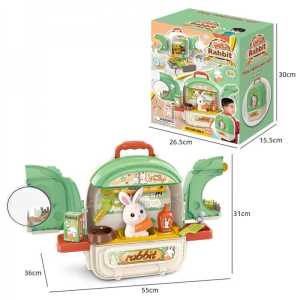 Set ghiozdan jucarie 3 in 1 Rovo 999-2, Iepuras, Fermier, Accesorii incluse (008-999-2)