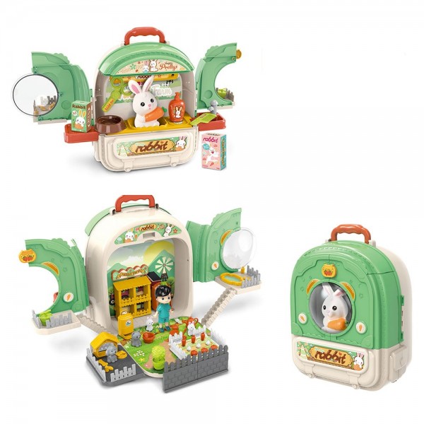 Set ghiozdan jucarie 3 in 1 Rovo 999-2, Iepuras, Fermier, Accesorii incluse (008-999-2)
