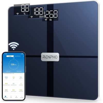 Cantar de baie Smart Renpho WBE28, Wifi, Bluetooth, Maxim 180Kg, 13 masuratori, BMI, Compatibil cu Samsung Health, Apple Health, Google Fit and Fitbit sync (PUK-ES-WBE28-BK)