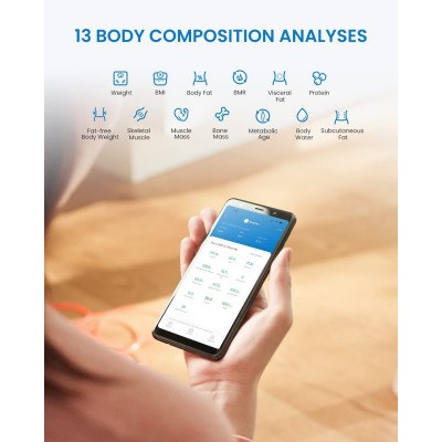 Cantar SMART Digital RENPHO R-A020 – Body Composition, Alimentare Solara, Greutate, Grasime Corporala, Muschi, Oase, Bluetooth, Apple Health, Fitbit, Samsung Health (R-A020)