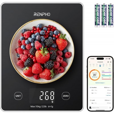 Cantar SMART Digital Nutritional de Bucatarie RENPHO R-T001 – Bluetooth, Calorii, Dieta si Fitness, compatibil Apple Health, Fitbit, Samsung Health (R-T001)